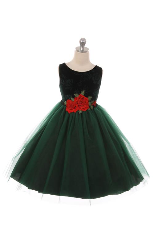 Kid's Dream girls holiday velvet rose patch dress