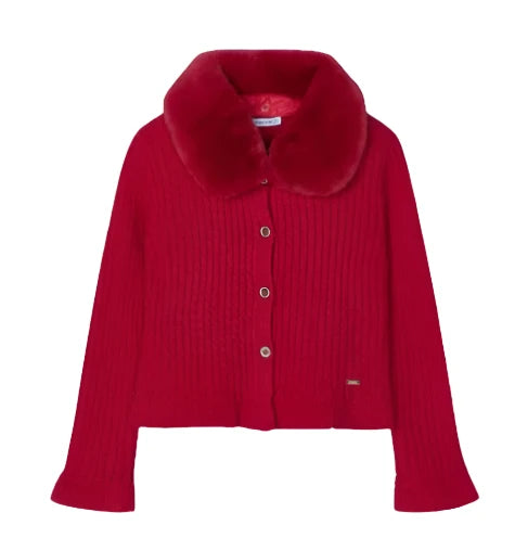 Mayoral girls cardigan with detachable faux fur collar