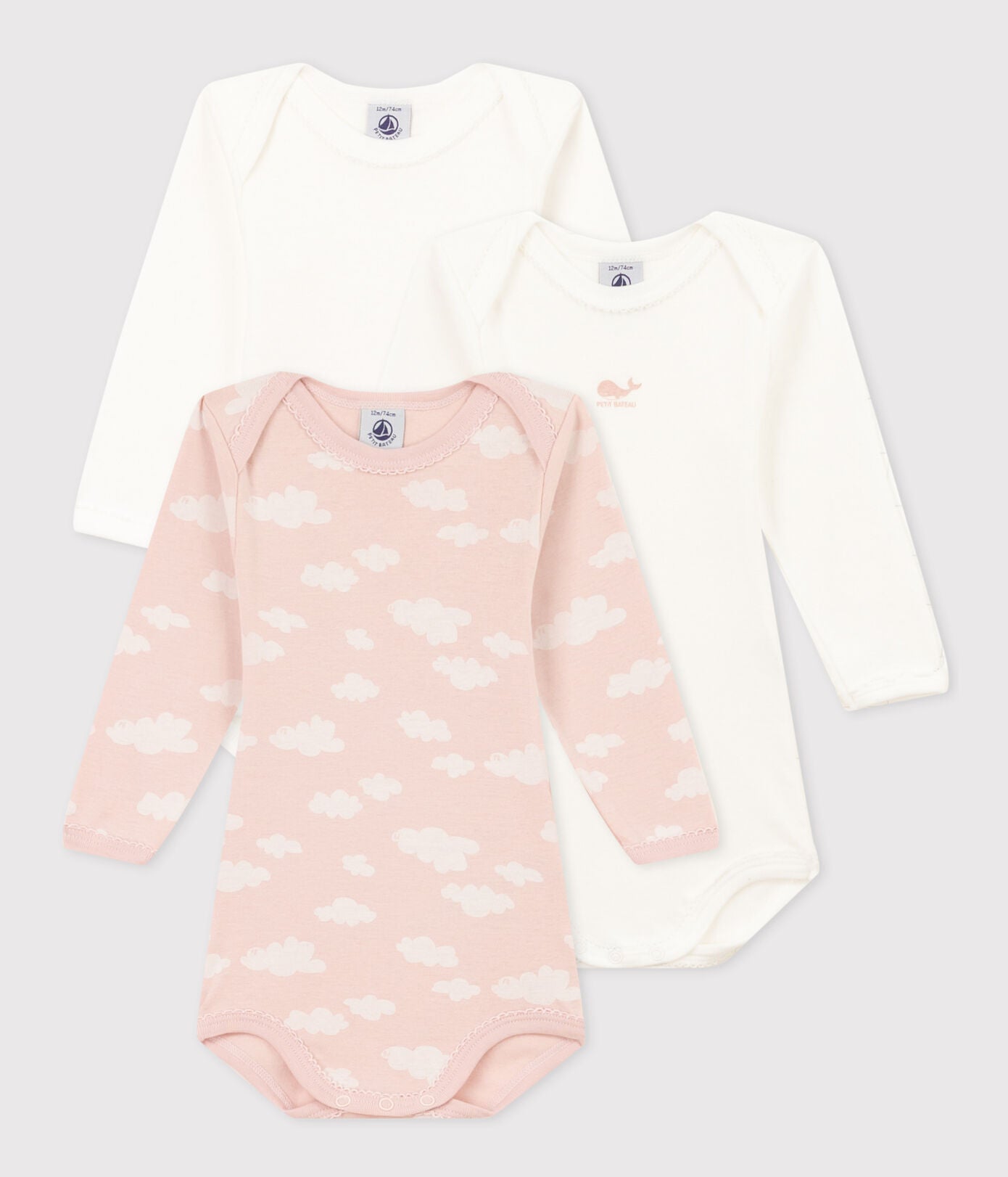 Petit Bateau Baby Set of Two Ribbed LS Cross Over Bodysuits Beige