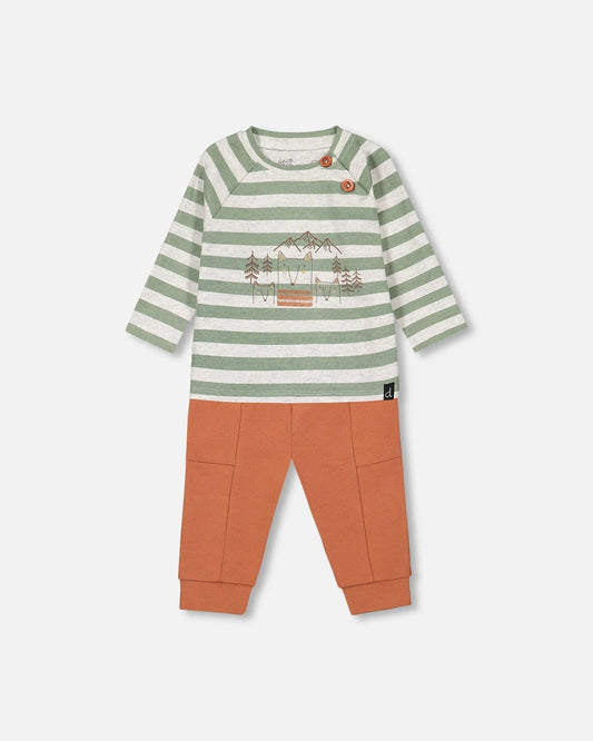 Deux Par Deux infant boy printed stripe top & pant set