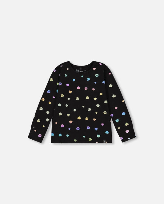 Deux Par Deux girls heart print long sleeve tee