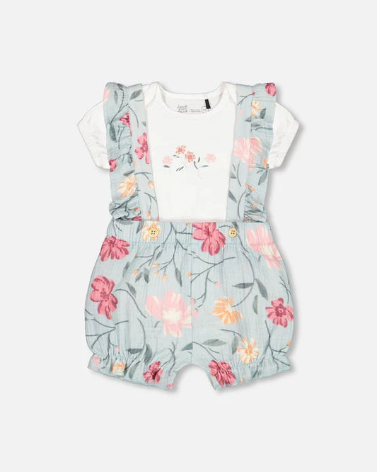 Deux Par Deux infant girl onesie & muslin shortall set