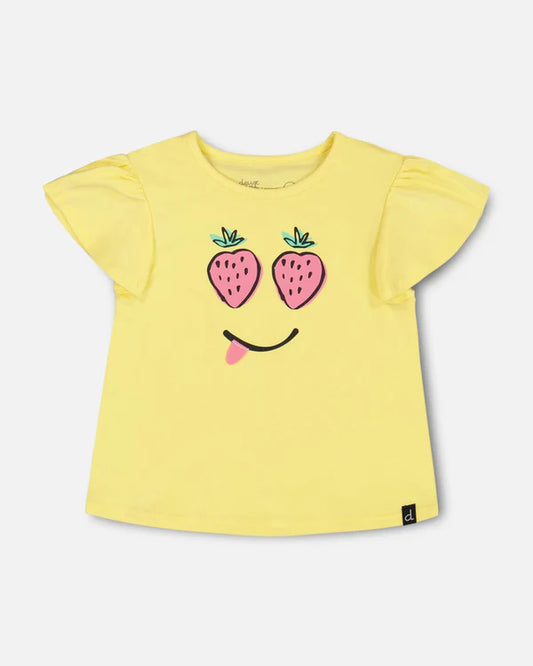 Deux Par Deux girls fruit smiley flutter sleeve top