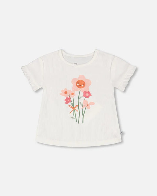 Deux Par Deux girls floral graphic ribbed tee