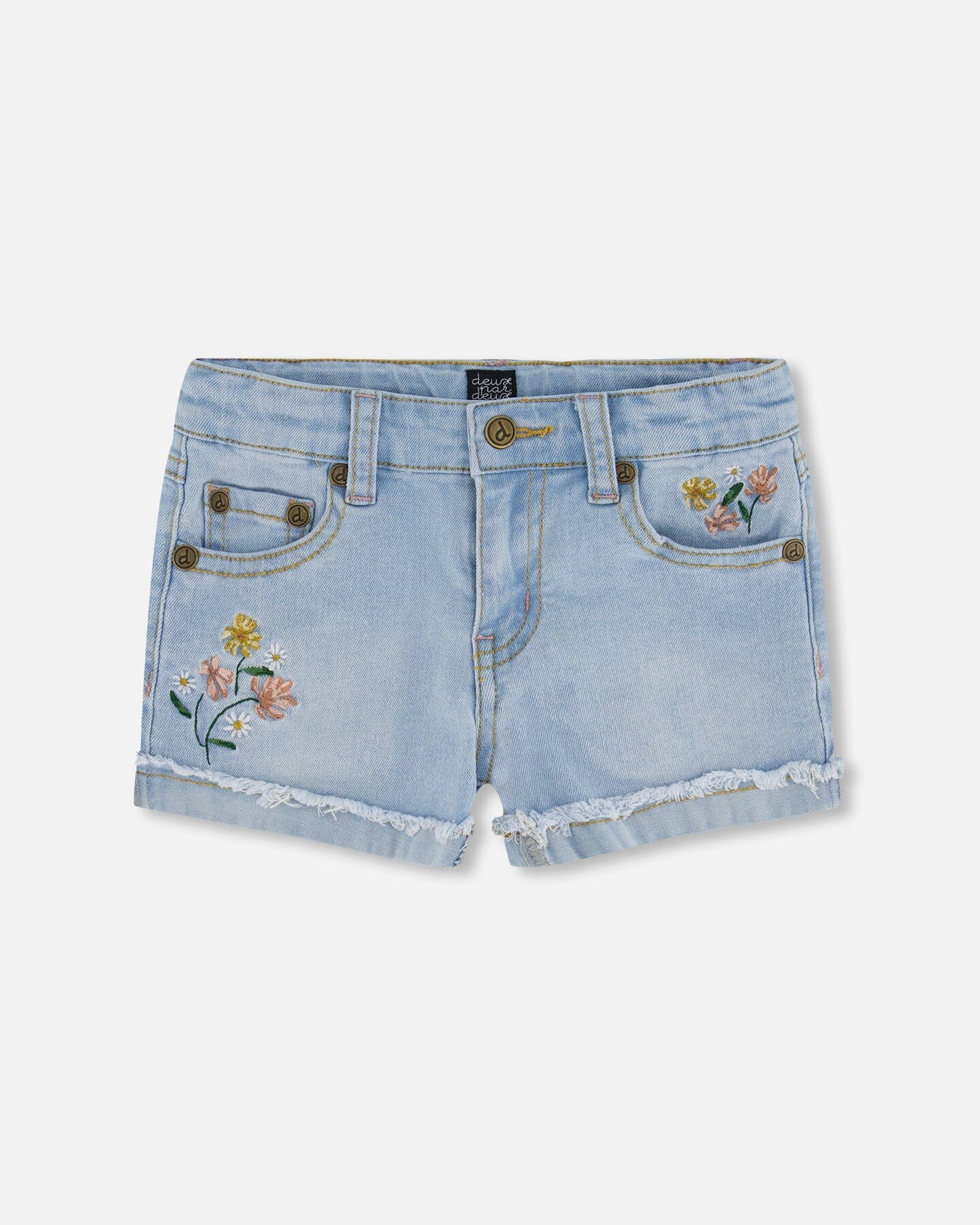 Deux Par Deux girls floral embroidered denim shorts