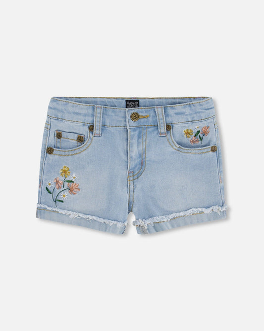 Deux Par Deux girls floral embroidered denim shorts