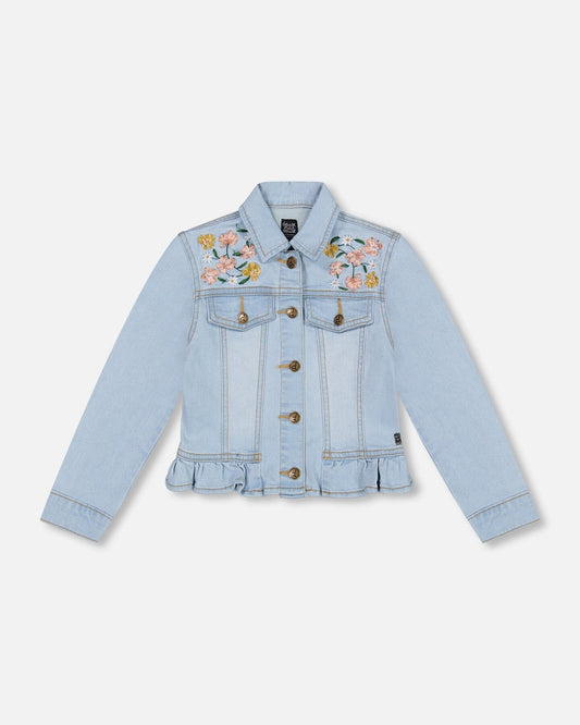 Deux Par Deux girls floral embroidered denim jacket