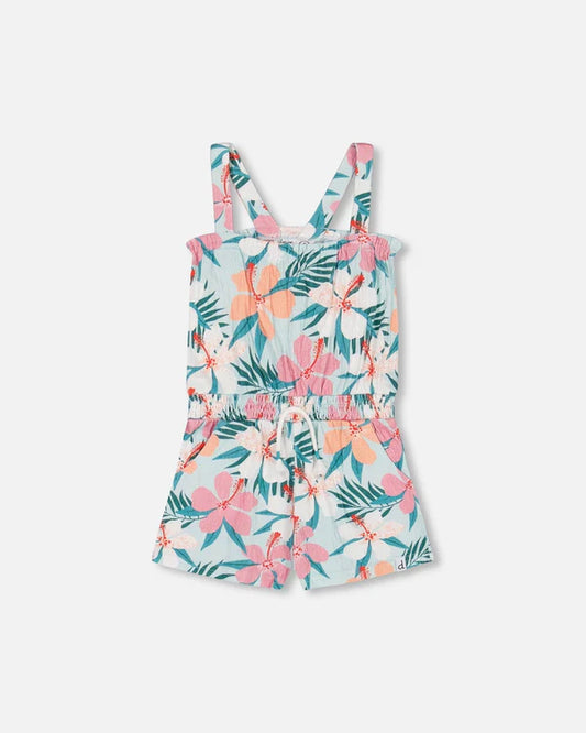 Deux Par Deux girls hibiscus crinkle romper