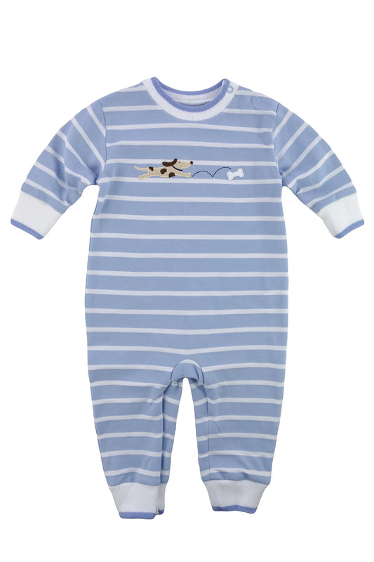 Florence Eiseman infant boy stripe romper with doggy applique