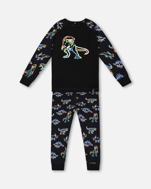 Deux Par Deux boys neon dino pajamas