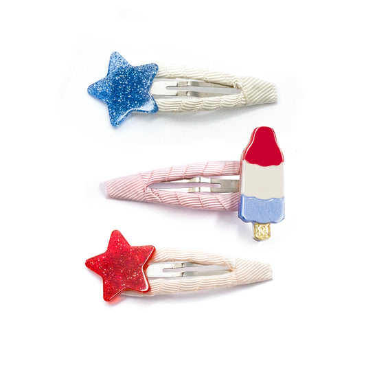 Lilies & Roses NY red, white & blue snap clips