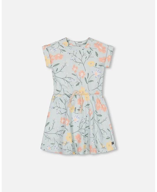 Deux Par Deux girls printed flowers french terry dress