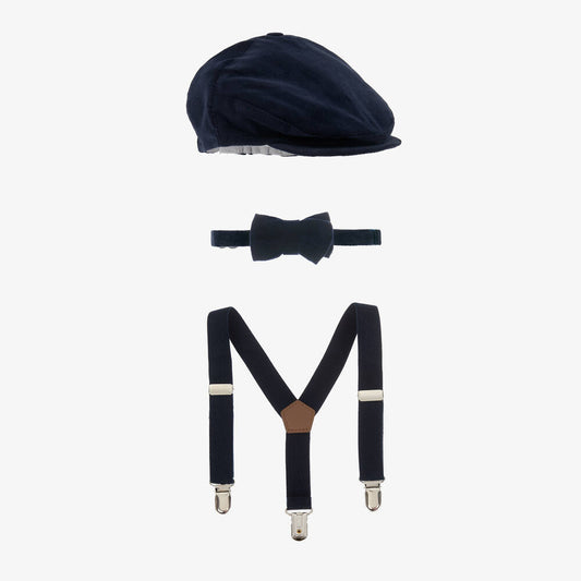 Mayoral infant boy hat, suspender & bow tie set