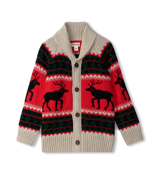 Hatley boys holiday elks shawl collar cardigan