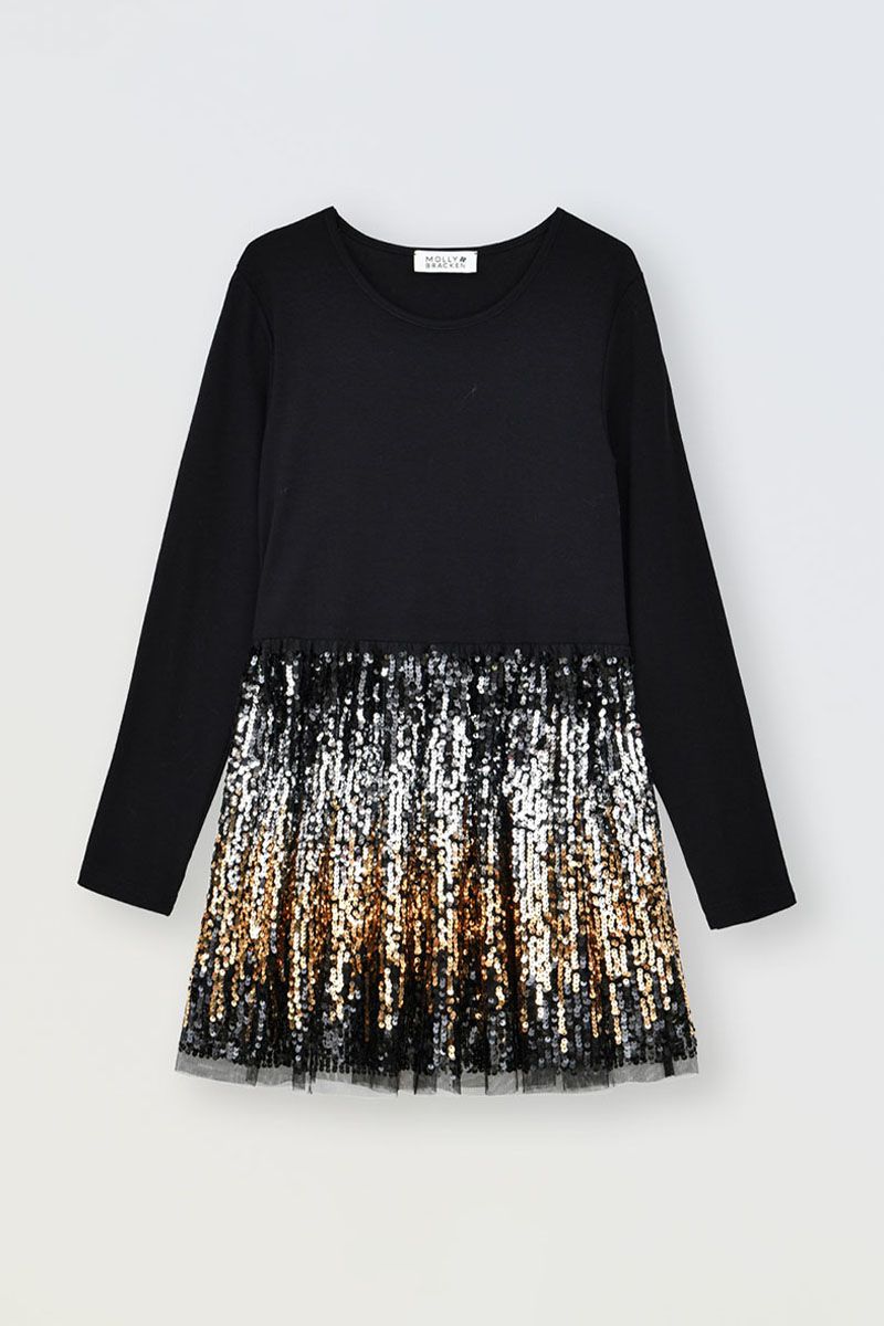 Molly Bracken girls long sleeve dress with sequin skirt